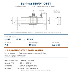 Sanhua SBV04-019T Ball Valve without Service Port – 1/2" ODF Solder, Kv 7.3, 49 bar