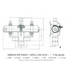 Sanhua SHF-50019 ოთხსვლიანი რევერსული კლაპანი | ~157 kW R410A | 1 1/2" + 1 3/4" ODF | კატუშკა ცალკე