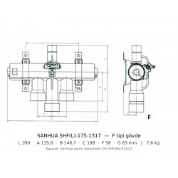 Sanhua SHF(L)-175-1317 ოთხსვლიანი რევერსული (Reversing) კლაპანი | ~190 kW R410A | 1 5/8" + 2 1/8" ODF | კატუშკა ცალკე