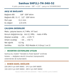 Sanhua SHF(L)-7H-34U-52 4-სვლიანი რევერსული კლაპანი – 3/8"→1/2", Kv 2,9, ინვერტორთან თავსებადი, კატუშკის გარეშე