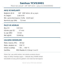 Sanhua YCVS3H01 Check Valve (Non-Return Valve) – 3/8" ODF Solder, Kv 1.60, 49 bar