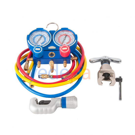 SVP115 Mini Vacuum Pump, HVAC Charging Set – Complete Set with Manifold, Flaring, Tube Cutting, Expanding, Hoses and Deburring