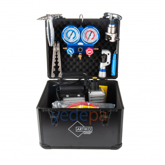 SVP115 Mini Vacuum Pump, HVAC Charging Set – Complete Set with Manifold, Flaring, Tube Cutting, Expanding, Hoses and Deburring