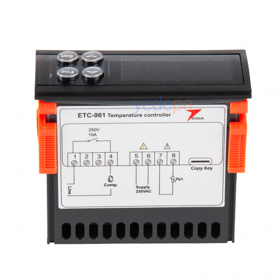 Techsun ETC-961 ციფრული თერმოსტატი 220V – ერთი ზონდით, კომპრესორის მართვით, -40°C / +50°C ტემპერატურის დიაპაზონი