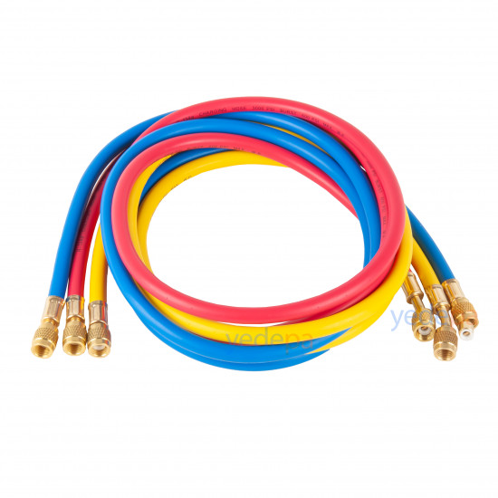 Techsun HVAC and Refrigeration Charging Hose 90cm Set of 3 - R22/R134a/R404a