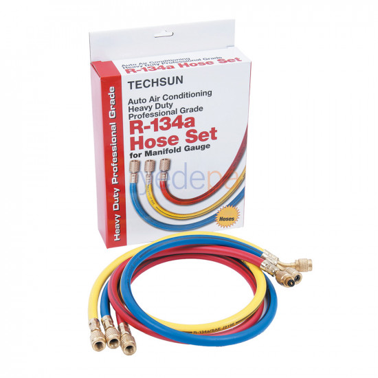 Techsun HVAC and Refrigeration Charging Hose 90cm Set of 3 - R22/R134a/R404a