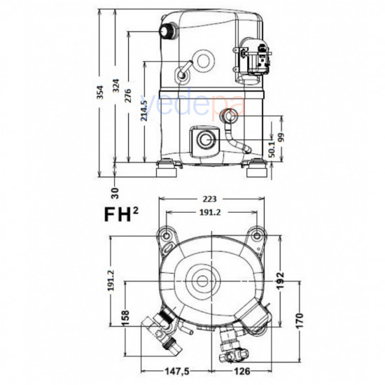 Tecumseh FH 4518 Y - XC 1.5 Hp სამაცივრო კომპრესორი R-404A (ვენტილებით)