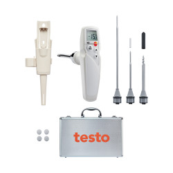 Testo 105 Food Thermometer Set – Standard, Frozen Food and Long Measuring Tips, −50…+275 °C, IP65, Aluminum Case (0563 1052)