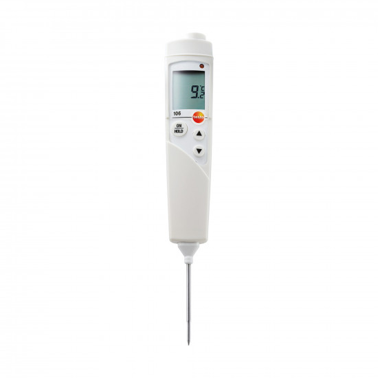Testo 106 საკვების თერმომეტრის ნაკრები – TopSafe დამცავი ქეისი (IP67), −50…+275 °C, ±0,5 °C, Ø2,2 mm წვრილი წვერი, სიგნალიზაციით (0563 1063)