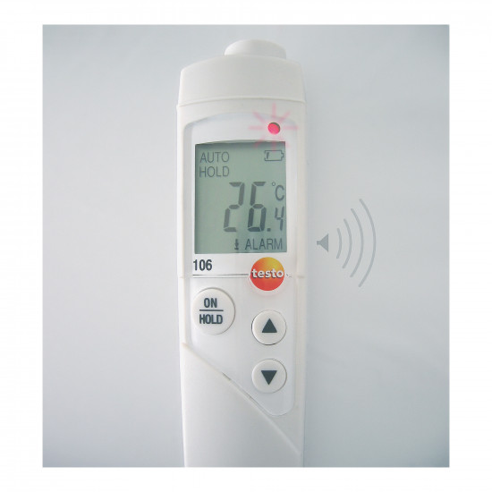 Testo 106 საკვების თერმომეტრის ნაკრები – TopSafe დამცავი ქეისი (IP67), −50…+275 °C, ±0,5 °C, Ø2,2 mm წვრილი წვერი, სიგნალიზაციით (0563 1063)