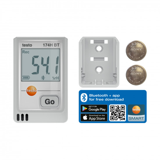 Testo 174 H BT Bluetooth Mini Temperature and Humidity Data Logger – −20…+70 °C, 0…100 %RH, App Connected (0572 1743 01)