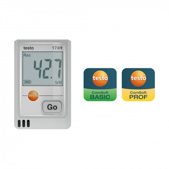 Testo 174 H Mini Temperature and Humidity Data Logger – −20…+70 °C, 0…100 %RH, 16,000 Reading Memory, Display, USB-C (0572 1741 01)