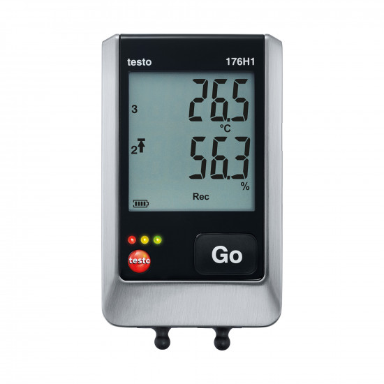Testo 176 H1 Temperature and Humidity Data Logger with Display – 2 External Probe Inputs, 4 Channels, 0…100 %RH, IP65, Probe and USB Cable Not Included (0572 1765)