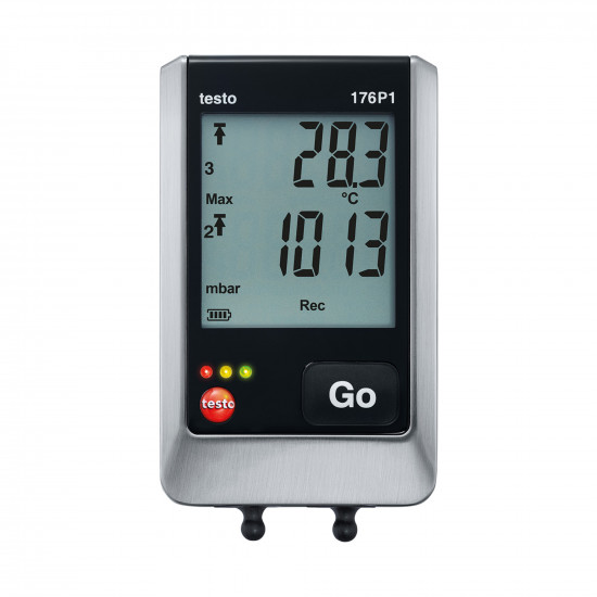 Testo 176 P1 Pressure, Temperature and Humidity Data Logger – Display, 5 Channels, 600…1100 mbar, IP54, Probe and USB Cable Not Included (0572 1767)