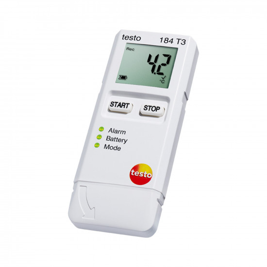Testo 184 T3 Transport Temperature Data Logger with Display (USB Data Logger) – Replaceable Battery, 500 Days, 40,000 Readings, −35…+70 °C, PDF Report (0572 1843)