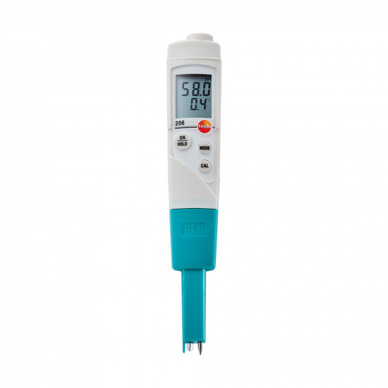 Testo 206 pH1 pH-მეტრის საწყისი ნაკრები სითხეებისთვის – pH/ტემპერატურის საზომი, pH 4 და 7 ბუფერული ხსნარი, TopSafe IP68, ალუმინის ჩემოდანი (0563 2065)