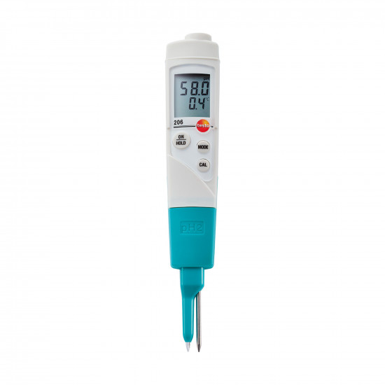 Testo 206 pH2 pH-მეტრი ნახევრადმყარი საკვებისთვის – ჩასაშვები ზონდით pH/ტემპერატურის საზომი, 0…14 pH, ±0,02 pH, TopSafe ჩასადებით IP68 (0563 2062)