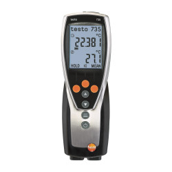 Testo 735-2 3-არხიანი ზუსტი თერმომეტრი – Pt100 და K/T/J/S თერმოწყვილი, −200…+1760 °C, 10.000 მნიშვნელობის მეხსიერება, PC პროგრამა, IP65, ზონდის გარეშე (0563 7352)