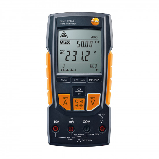 Testo 760-2 TRMS ციფრული მულტიმეტრი (ტესტერი) – პარამეტრის ავტომატური ამოცნობა, µA, დაბალი სიხშირის ფილტრი, ტემპერატურის ადაპტერით, CAT IV (0590 7602)