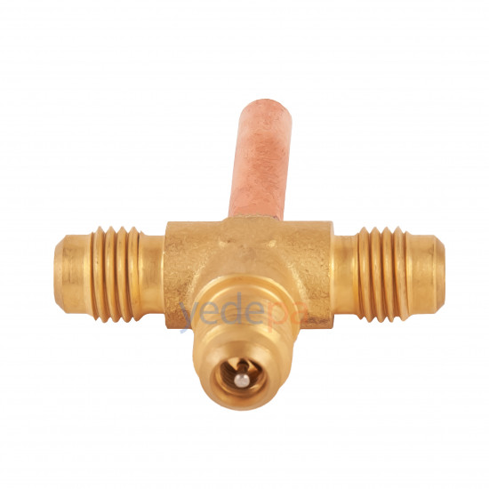 Thermotrick 7/16-20UNF Three-Way Charging Valve with Valve Core – 1/4" 30 mm Copper Tube