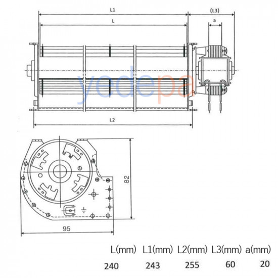 Turbo Radial Fan Motor 24CM (Cross Flow Fan) 60x240R