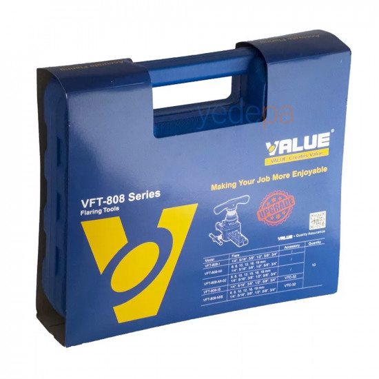 Value VFT-808L-MIS ექსცენტრიკული ვალცოვკის ნაკრები (მეტრული 6-19 მმ + დიუმი 1/4-3/4, VTC-32 ტრუბორეზით, ჩანთით)