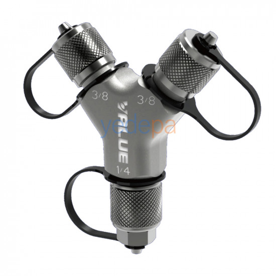 Value VRF1029 Rapid-Y სწრაფი ვაკუუმირებისა და ფრეონის შეგროვების ადაპტერი (2x 3/8" გარე ხრახნი - 1x 1/4" შიდა ხრახნი)