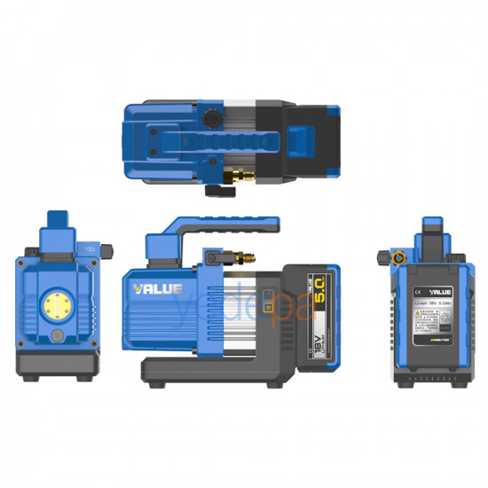 Value VRP-2DLi Şarjlı (Akülü) Çift Kademe Vakum Pompası (18V 5Ah - R32/R1234yf Uyumlu)