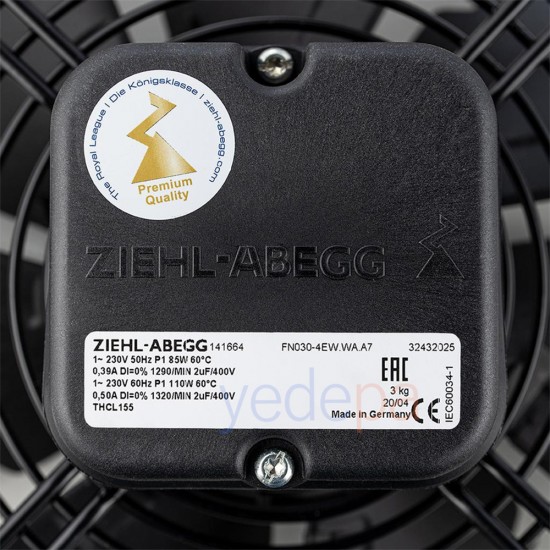 Ziehl-Abegg FN030-4EW.WA.A7 Aksiyal Fan - Almanya Üretimi, 230V, 300mm Fan Çapı, 2.020 m³/h Hava Debisi, 1290 RPM, Üfleme Yönlü - Art. 141664