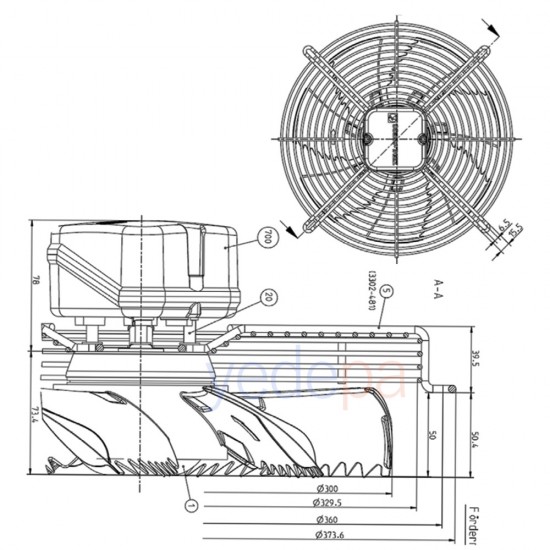 Ziehl-Abegg FN030-4EW.WA.A7 Aksiyal Fan - Almanya Üretimi, 230V, 300mm Fan Çapı, 2.020 m³/h Hava Debisi, 1290 RPM, Üfleme Yönlü - Art. 141664