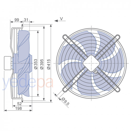 Ziehl-Abegg FN035-6EK.0C.V7P2 Aksiyal Fan - 230V, 350mm Fan Çapı, 1.970 m³/h Hava Debisi, 930 RPM, Emme Yönlü - Art. 155901