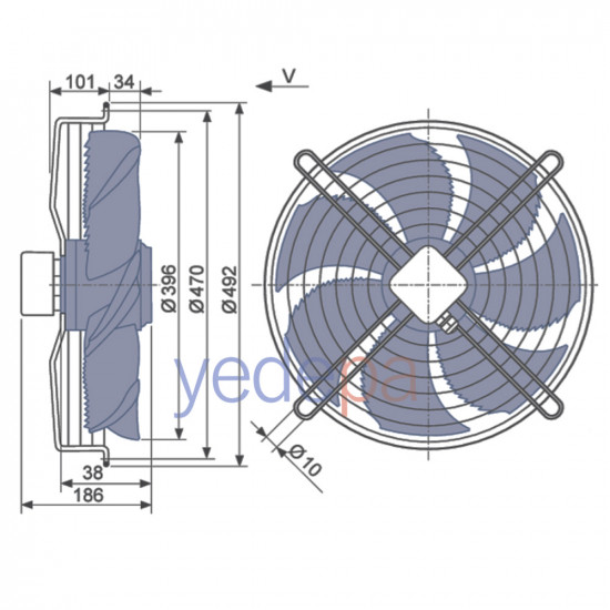 Ziehl-Abegg FN040-4EK.0F.V7P1 Axial Fan - 230V, 400mm Fan Diameter, 5,500 m³/h Air Flow, 1340 RPM, Suction Type - Art. 152728