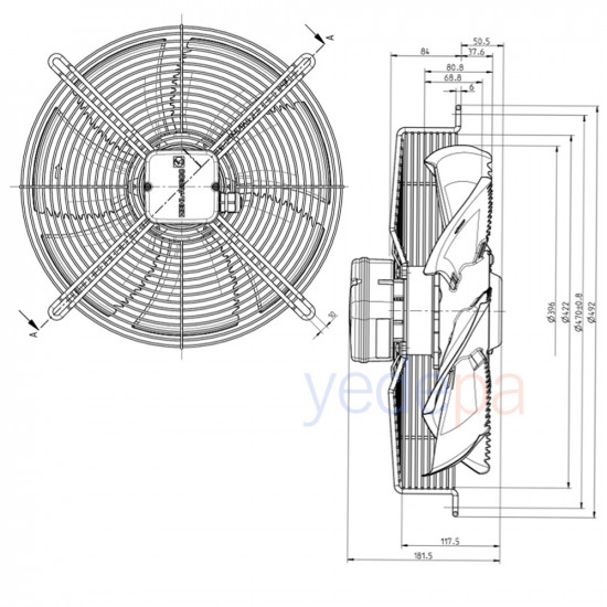 Ziehl-Abegg FN040-4EW.0F.A7P1 Axial Fan - 230V, 400mm Fan Diameter, 4,100 m³/h Air Flow, 1340 RPM, Blowing Direction - Art. 154201