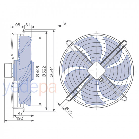 Ziehl-Abegg FN045-6EK.2F.V7P3 Aksiyal Fan - 230V, 450mm Fan Çapı, 3.800 m³/h Hava Debisi, 930 RPM, Emme Yönlü - Art. 160042