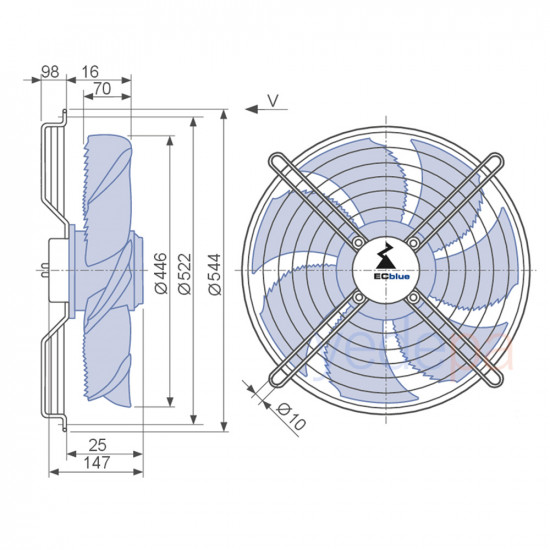 Ziehl-Abegg FN045-6IK.BF.V7P2 Axial Fan Motor - 450mm Fan Diameter, 6,700 m³/h Air Flow, Suction Direction - Art. 140623