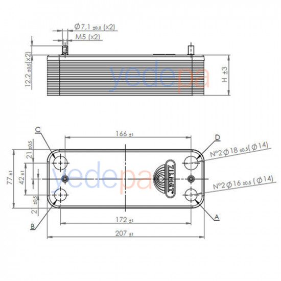Zilmet 17B2071206 12-ფირფიტიანი ტეპლოობმენნიკი კატიოლისთვის, ჭანჭიკებს შორის მანძილი 166 mm - Demirdöküm, Baxi, Fondital, Vaillant და Protherm თავსებადი