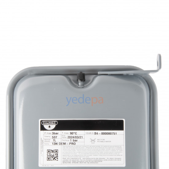 Zilmet 7 LT Combi Boiler Expansion Vessel - 3/8 Connection - Compatible with Demirdöküm Neva, Atron, Protherm Lynx
