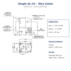 Zingfa QL52 Hermetic Compressor – 2.5 HP, R404A, LBP, Single-Phase 220 V, 2,069 W