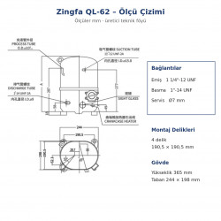 Zingfa QL62 Hermetic Compressor – 3 HP, R404A, LBP, Single-Phase 220 V, 2,708 W