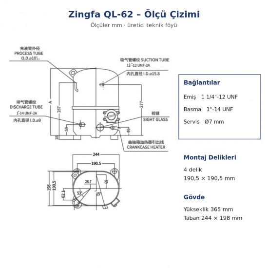 Zingfa QL62 Hermetic Compressor – 3 HP, R404A, LBP, Single-Phase 220 V, 2,708 W