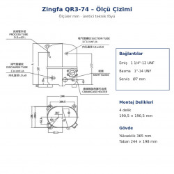 Zingfa QR3-74 Hermetic Compressor – 3 HP, R404A, Three Phase 380 V, 9,984 W