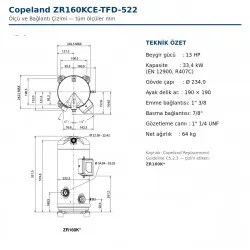 13 HP Copeland Scroll Kompresör ZR160KCE-TFD-522