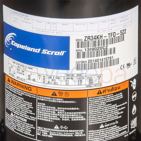 3 HP Copeland Scroll Kompresör ZR34KH-TFD-522