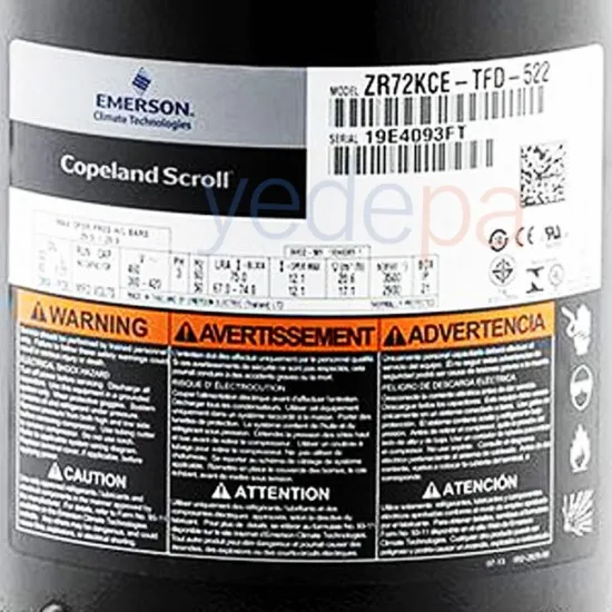 6 HP Copeland Scroll Kompresör ZR72KC-TFD-522