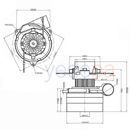 73 Elektrikli Süpürge Motoru Üç Fanlı Egzostlu 24V 400W Bakır