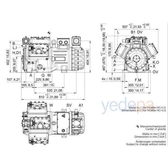 BOCK HGX66e/1540-4 S Yarı Hermetik 6 Silindirli Kompresör | 380–420V Y/YY, IP66, R404A/R134a/R513A Uyumlu