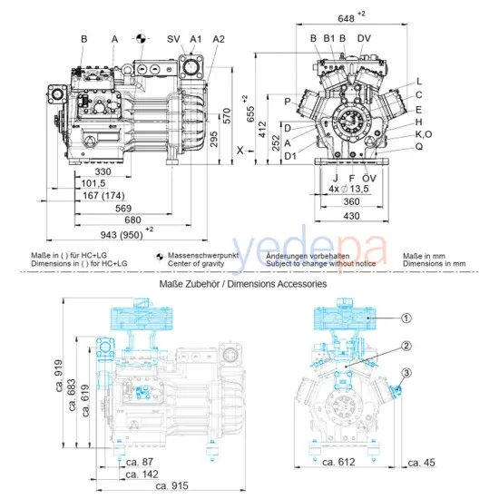 BOCK HGX88e/2400-4 S Yarı Hermetik 8 Silindirli Endüstriyel Kompresör | 380–420V 3 Faz, IP65, R404A ve R134a Uyumlu