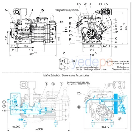 BOCK HGZX7/1860-4 R404A/R507 İki Kademeli Yarı Hermetik Kompresör | 6 Silindirli, IP65, 380–420V, Sıvı Alt Soğutuculu