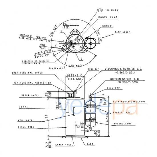 Panasonic Rotary Kompresör 5PS108EAA22 - 8.561 BTU, R410A, 3/4 HP