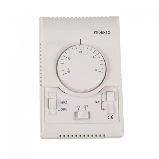 Merkezi Klima Fancoil Termostat 10~30°C - Sıcak, Soğuk AC110-220V, Duvara Montaj, Mekanik, 3 Fan Modu
